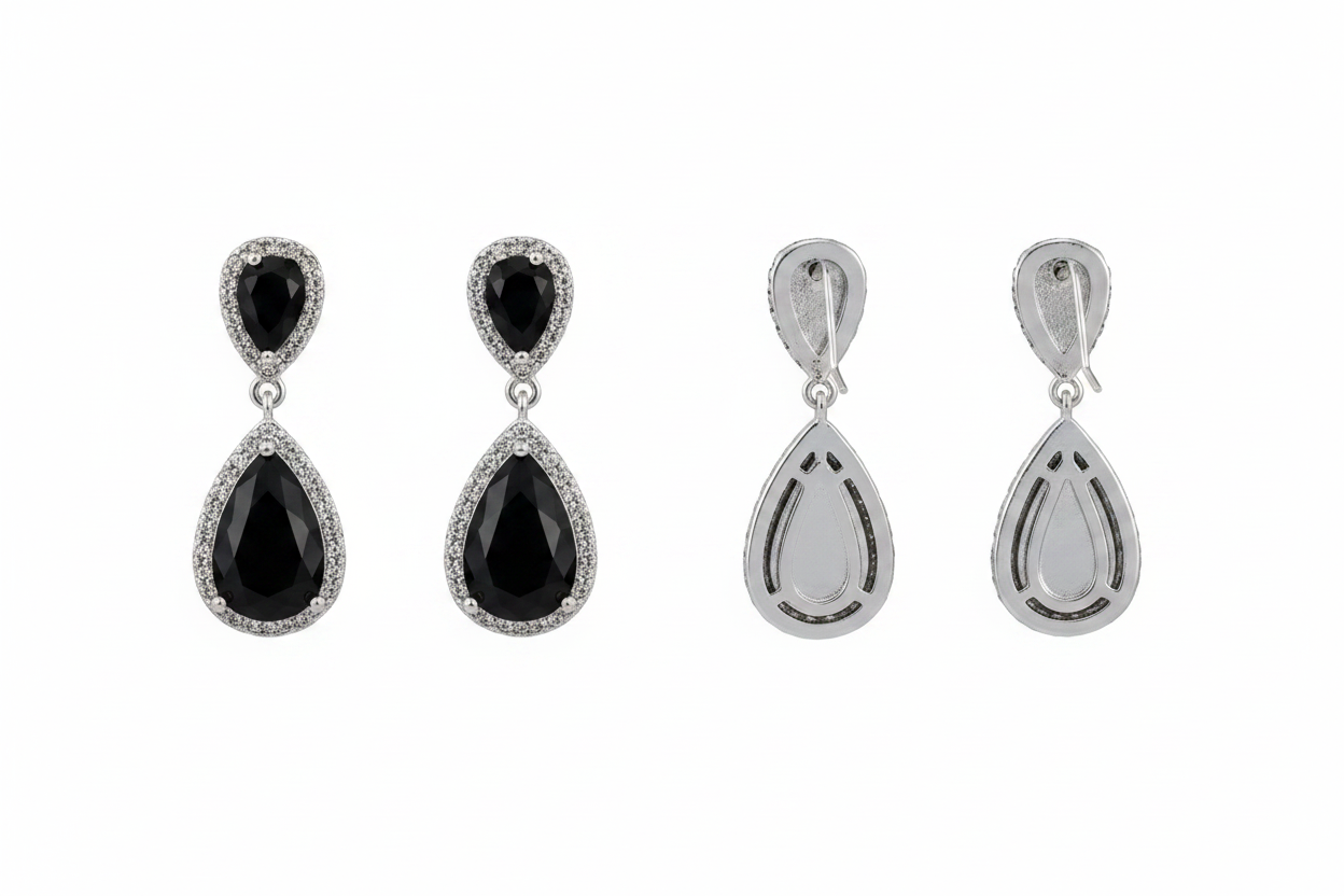 Boucles d'oreilles pendantes noires cristal