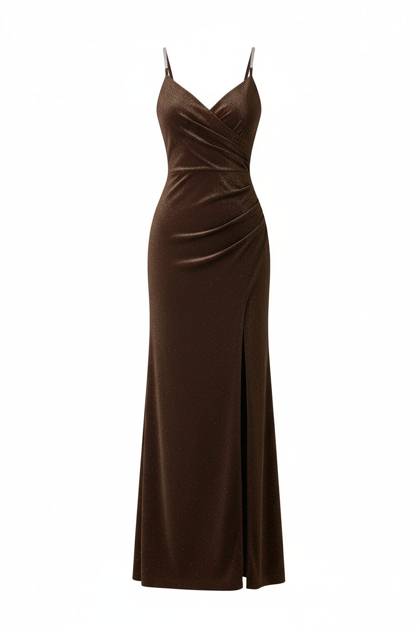 Robe Velours Chocolat Scintillant - Taille 38-40 - Made in Italy - Pièce unique