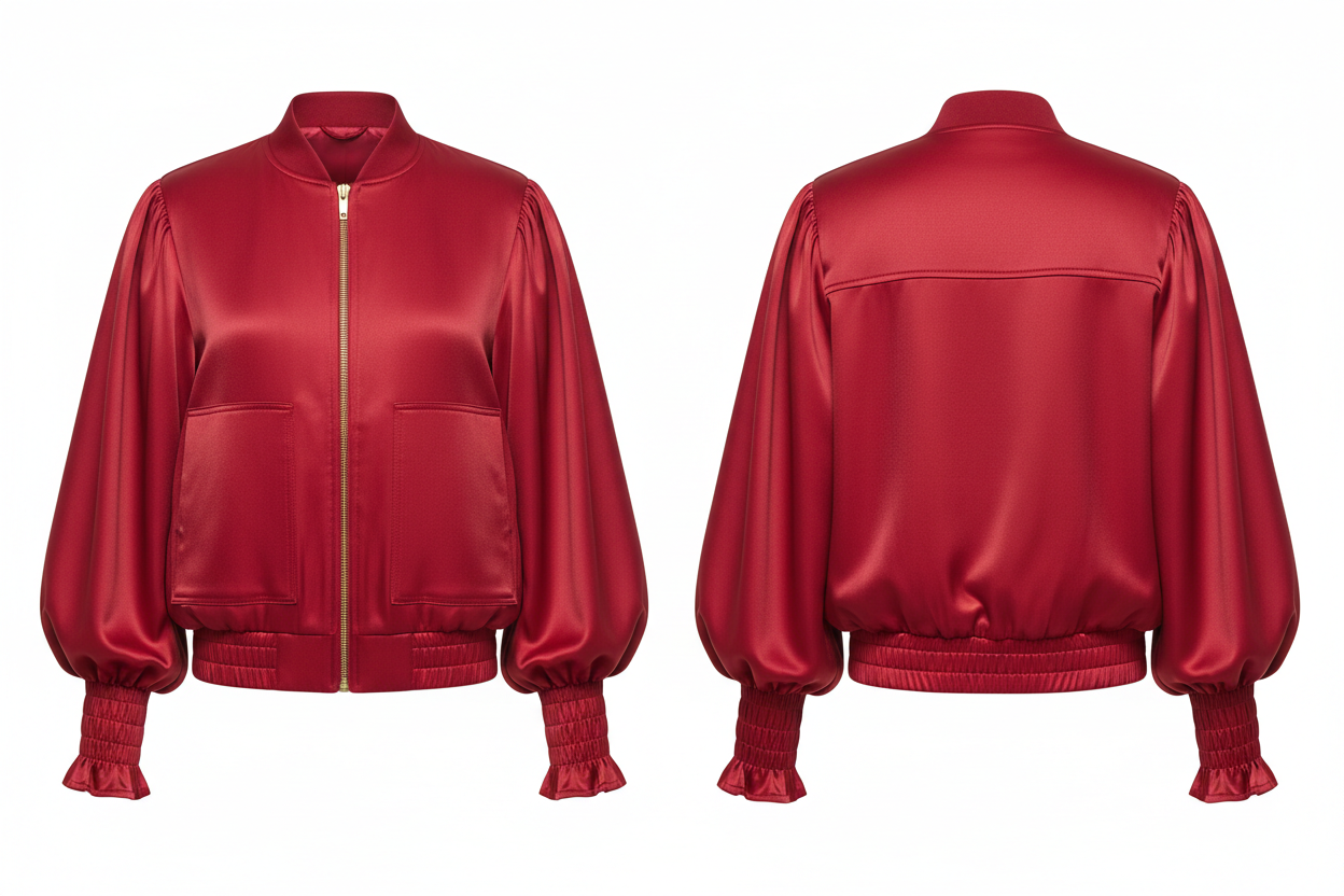 Bomber rouge manches bouffantes zip doré - LAVYSH - Taille S - Made in Italy - Pièce unique
