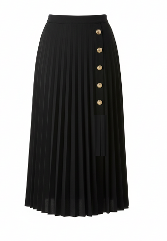 Jupe Plissée Noire Boutons Dorés - Chic & Intemporelle - Taille 38-40 - Made in Italy - Pièce unique