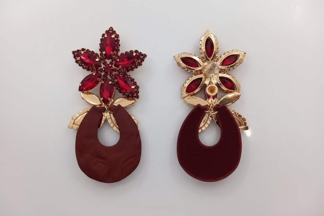 Boucles d'oreilles cristaux rouge rubis & ovale bordeaux