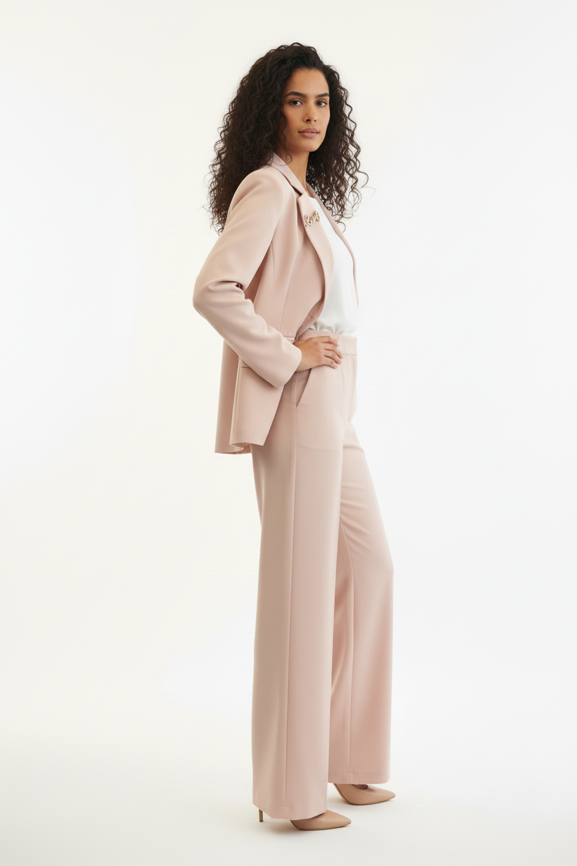 Tailleur Rose Poudré - Blazer & Pantalon - FLORIA - Made in Italy - Pièce unique