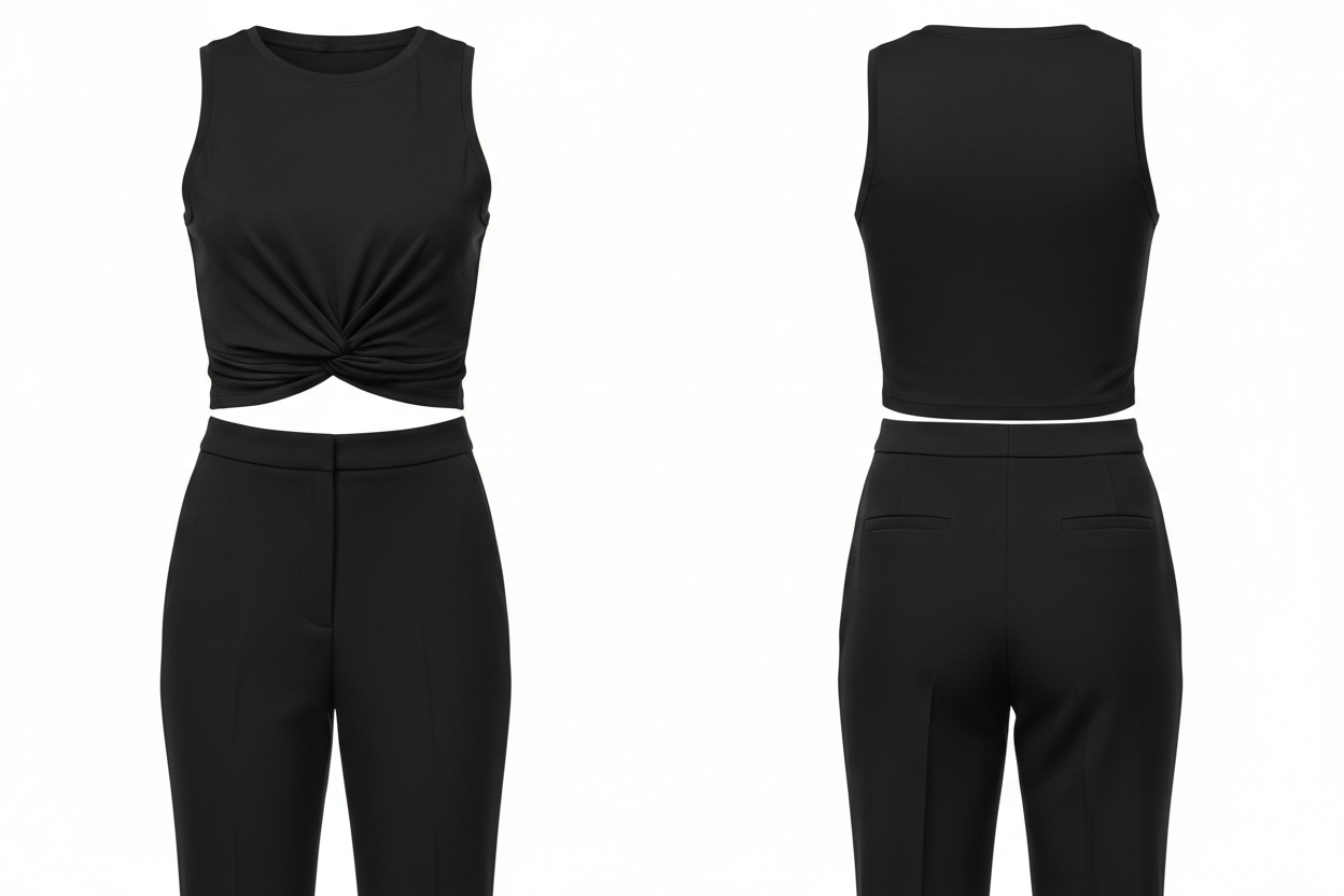 Ensemble 2 Pièces Noir - Top Nœud & Pantalon Droit - Made in Italy - Taille 36-40 - Pièce unique