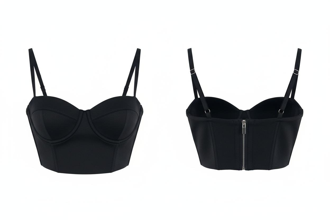 Bustier Crop Top Noir Zip Dos - Vinceotto - Taille M - Made in Italy - Pièce unique