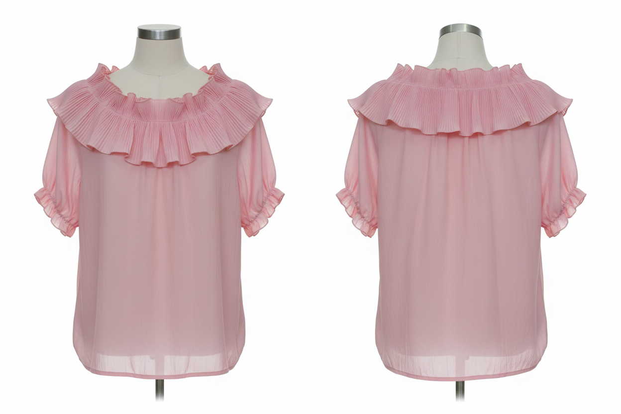 Top rose col volant plissé – Italy Moda – Taille 36-40 - Made in Italy - Pièce unique