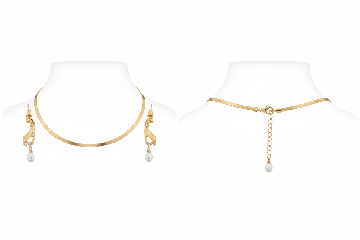 Ensemble Collier & Boucles d'oreilles Dorées Perle