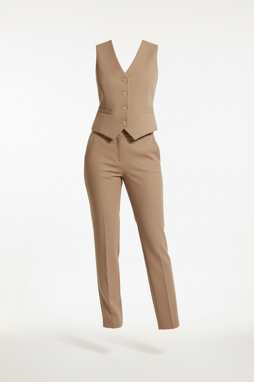 Ensemble Gilet & Pantalon - Melitea - Élégance Italienne - Taille L - Made in Italy - Pièce unique