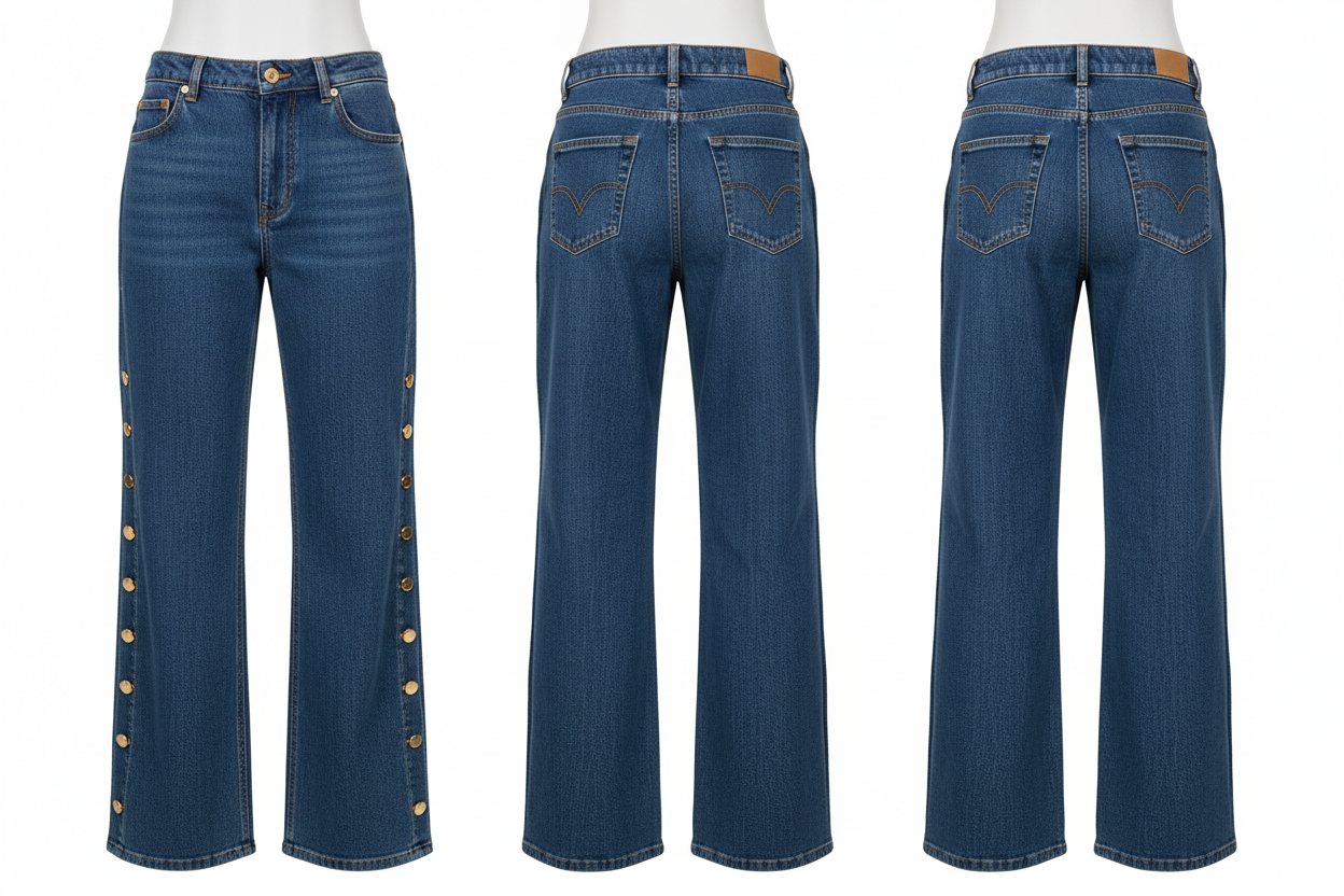 Jean Wide Leg - Boutons Dorés - CHANGE OFF - Taille XS - Made in Italy - Pièce unique