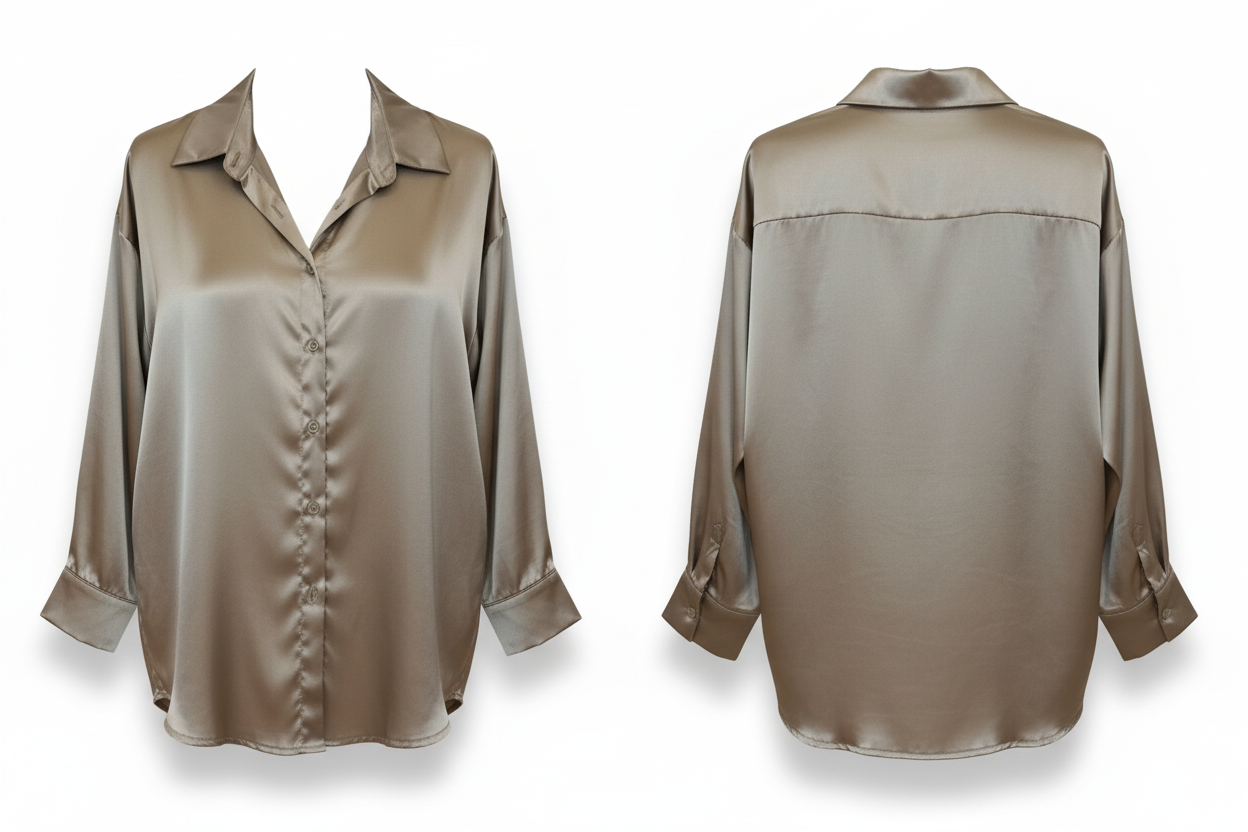 Chemise oversize effet satiné taupe Classic Fashion - Taille 2XL - Pièce unique