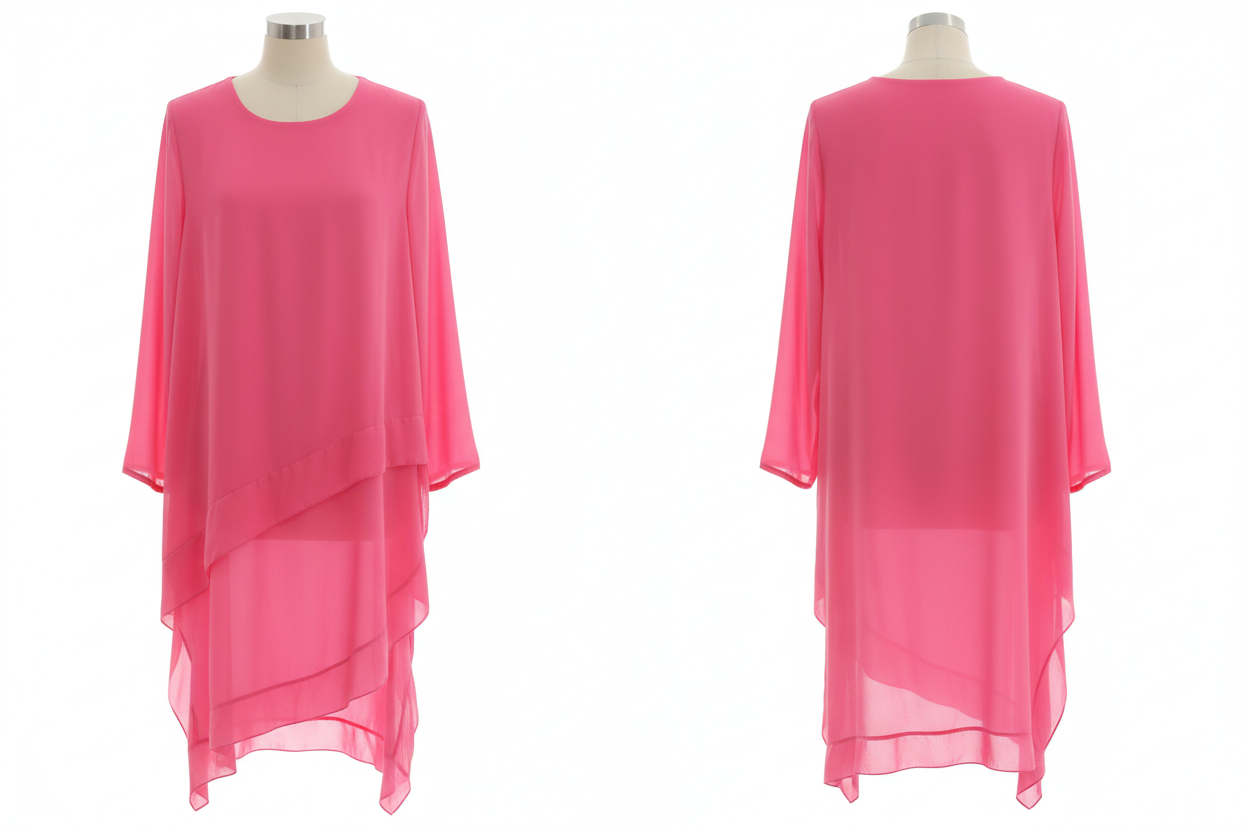 Tunique Rose Fuchsia - Double Couche Asymétrique - Taille 40-42 - Made in Italy - Pièce unique