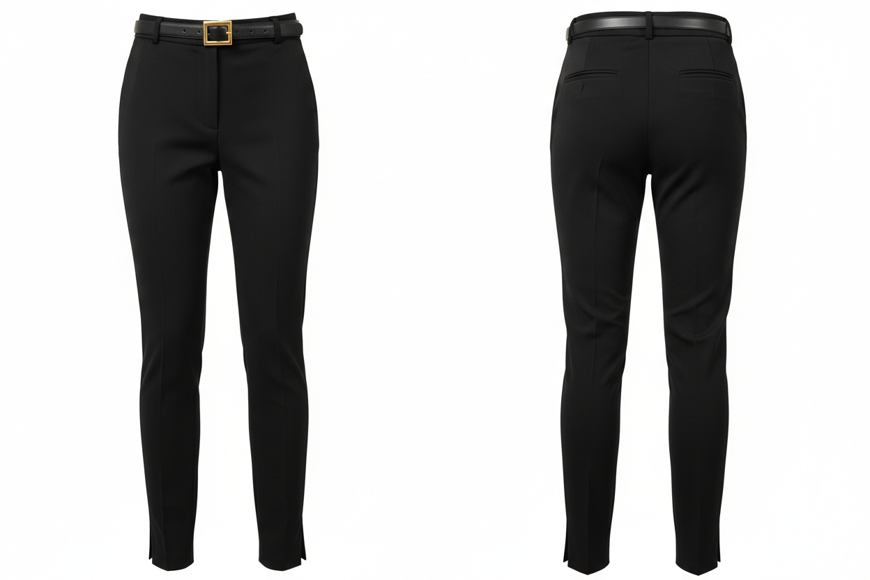 Pantalon Noir Taille Haute - Ceinture - Forget-me-not - Taille XL - Made in Italy - Pièce unique