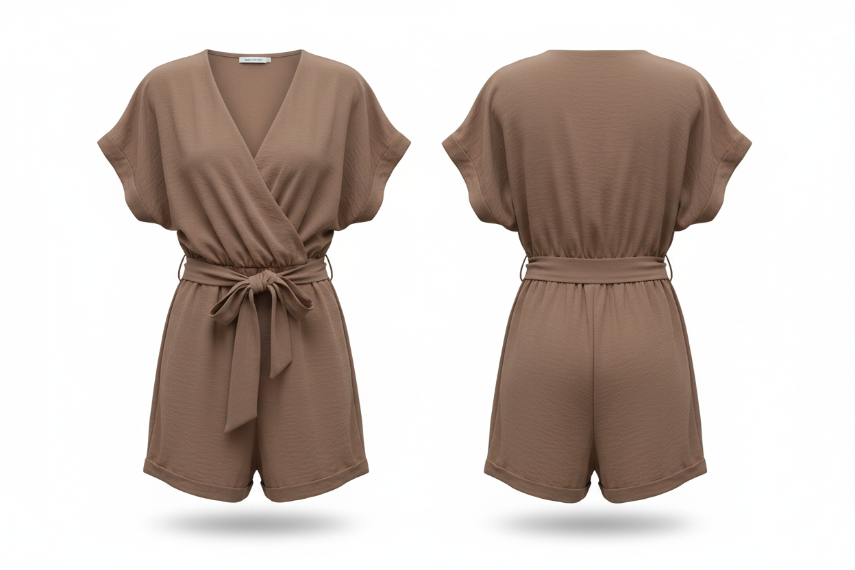 Combi-Short Taupe col V croisé manches chauve-souris - Taille 2 - 38-40
