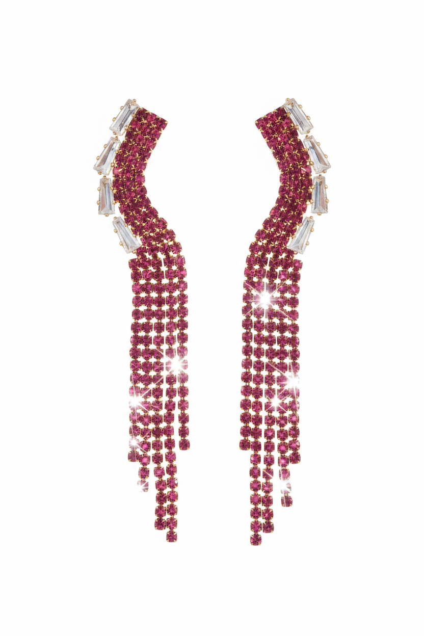 Boucles d'oreilles franges strass rose