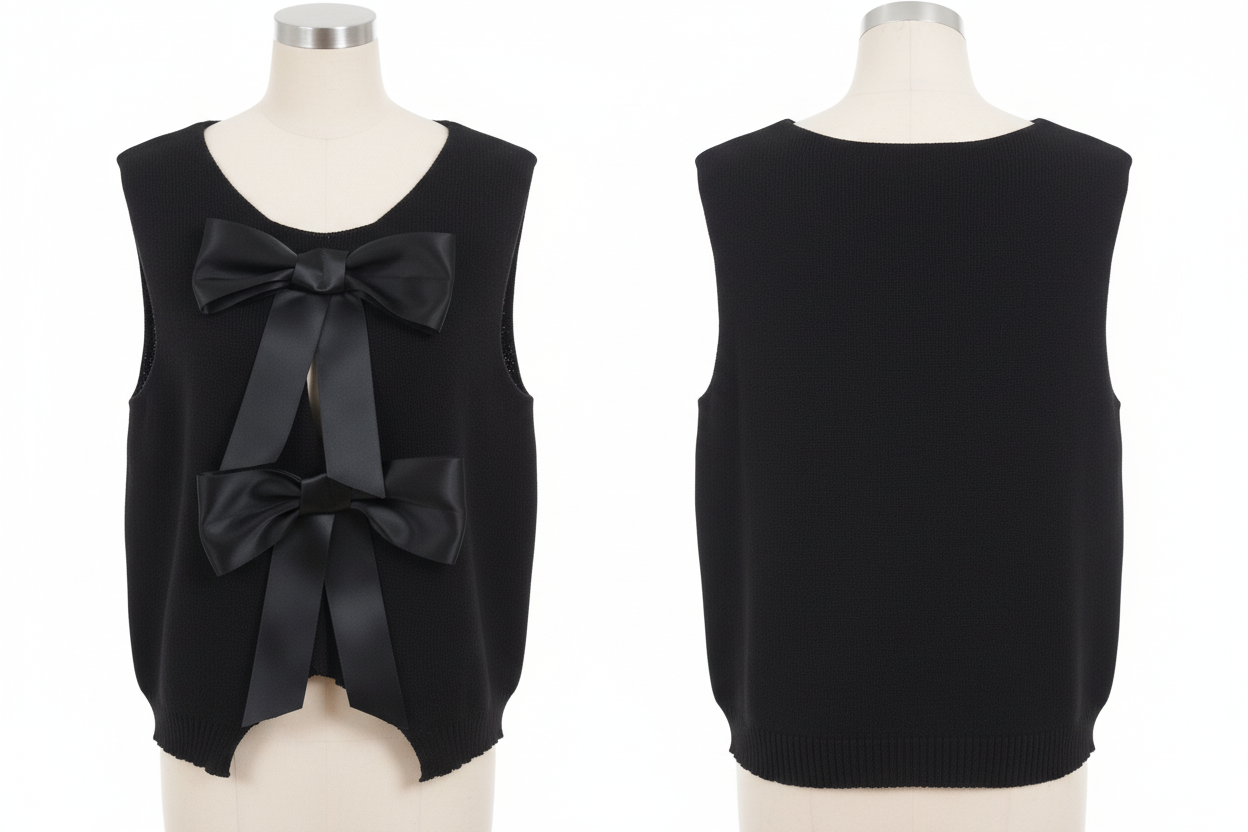 Pullover noir nœuds satin - Taille 36 à 40 - Made in Italy - Pièce unique