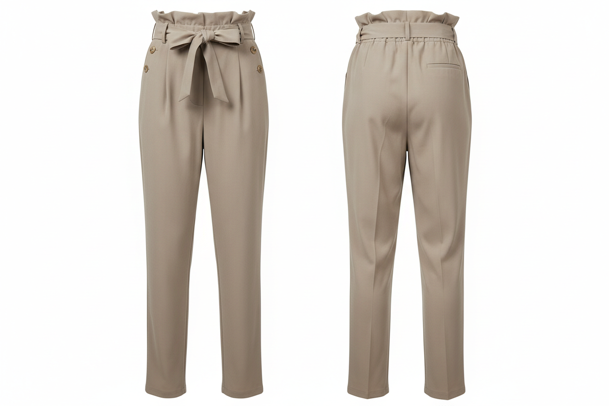 Pantalon Beige - Taille Haute - Paper Bag - NEW COLLECTION - Taille L - Made in Italy - Pièce unique