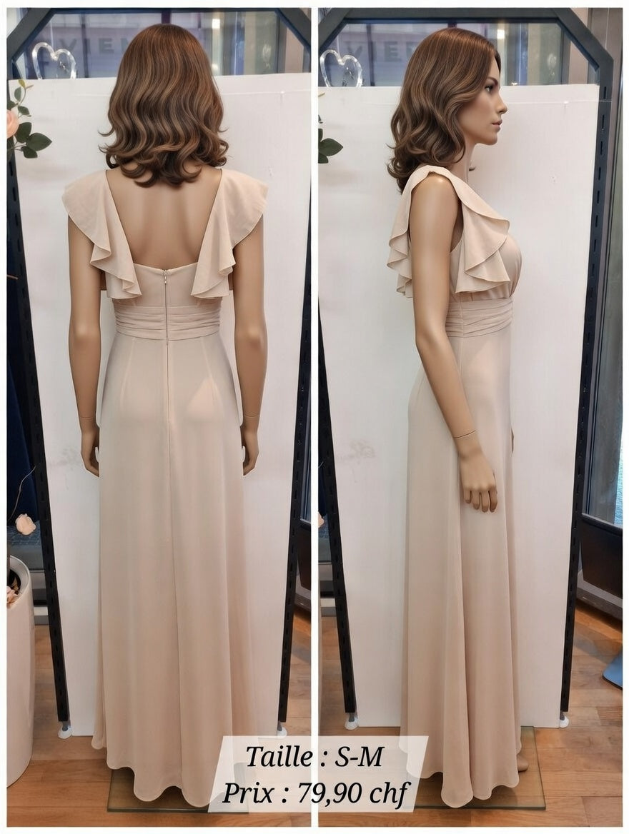 79,90 chf - Taille S-M - Robe Longue Fluide en Chiffon Champagne - Élégance et Féminité Assurées !