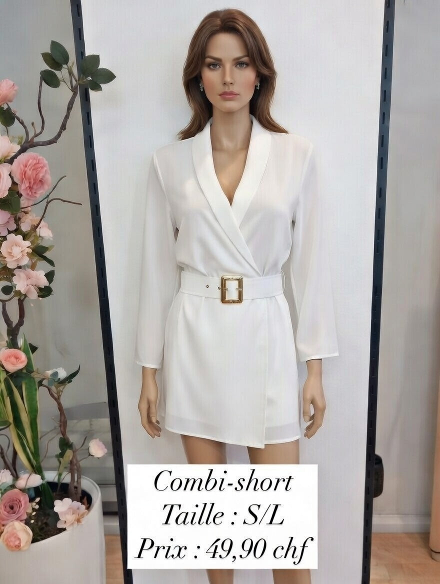 49,90 chf - Taille S/L - Combi-short blanc fluide – Élégance & Confort !