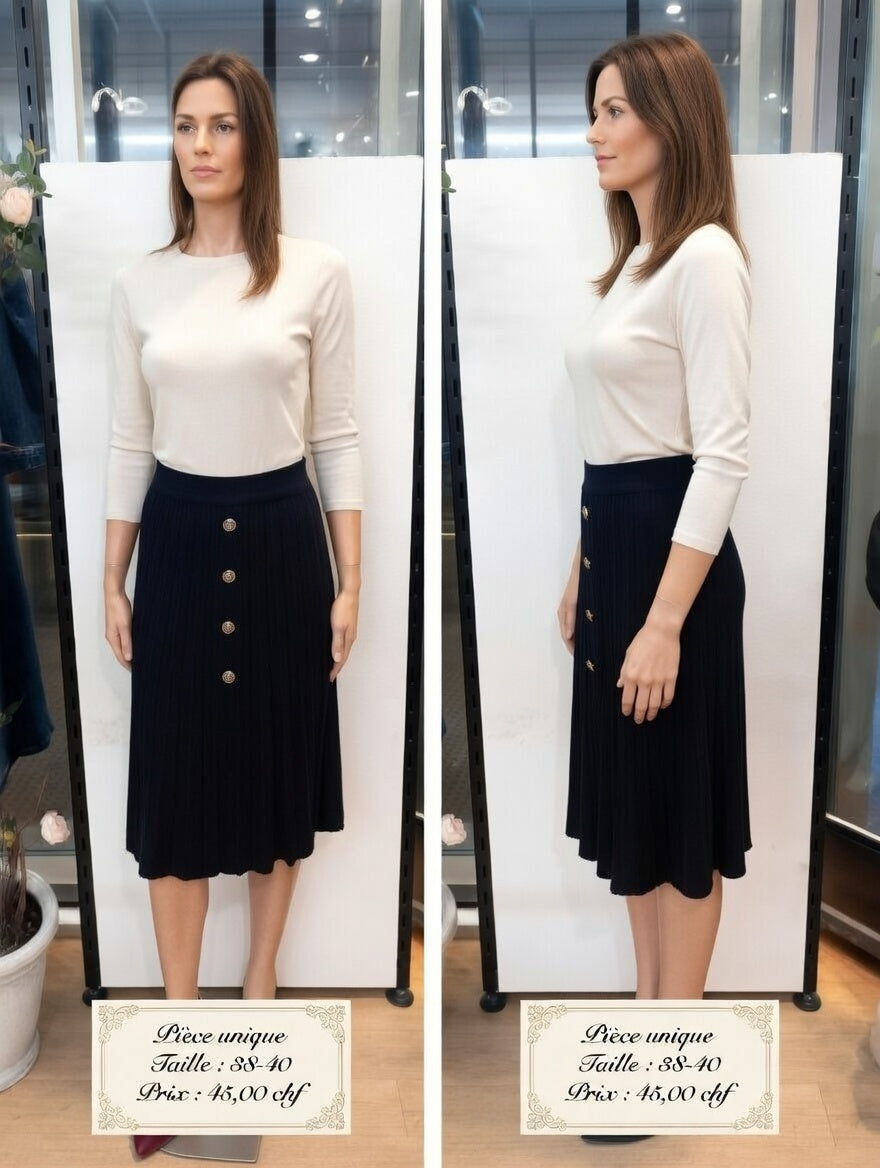 45,00 chf - Taille 38-40 - Jupe Plissée Noire avec Boutons Dorés !