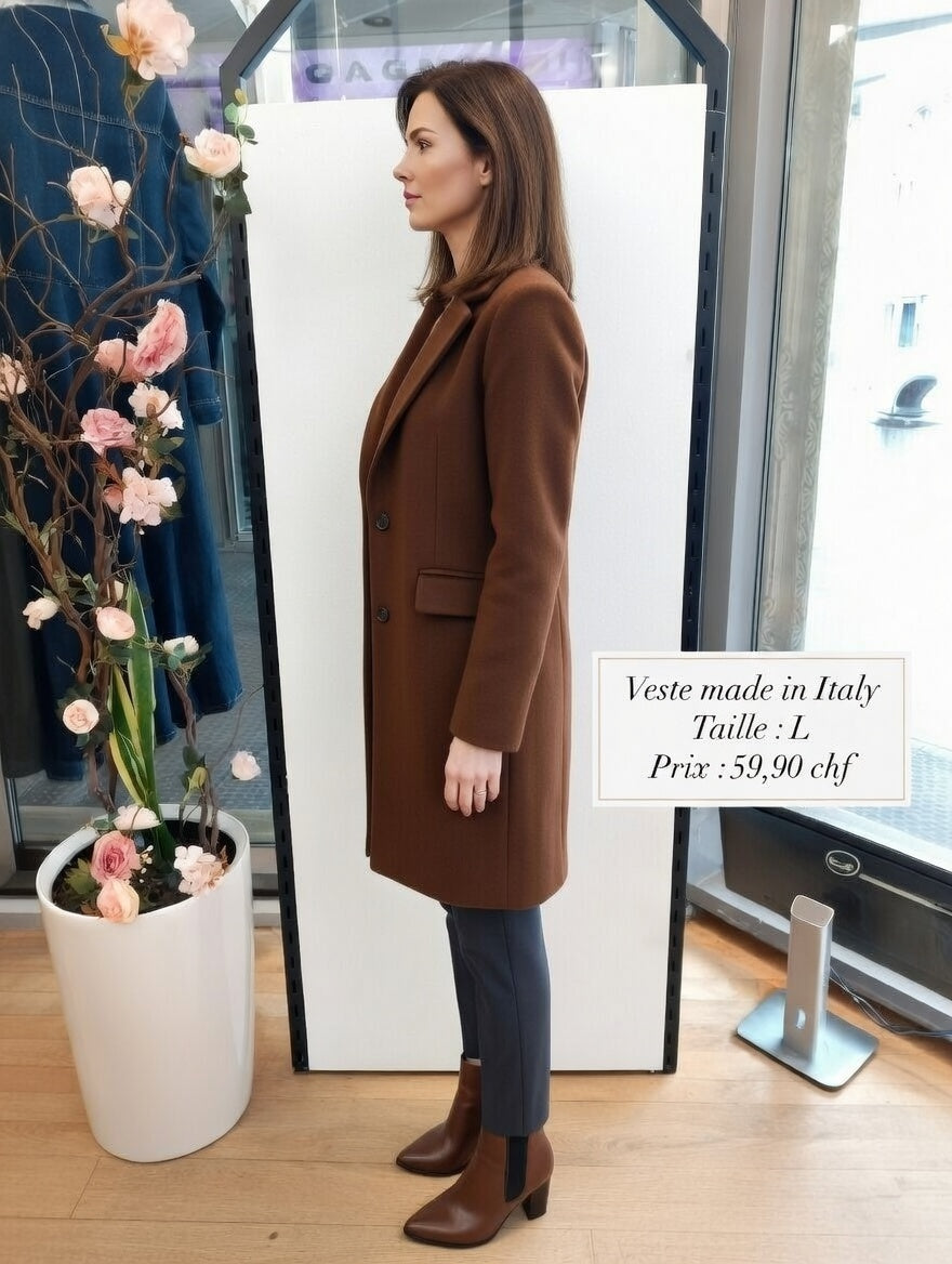 59,90 chf - Taille L - Veste manteau camel oversize col large Made in Italy !