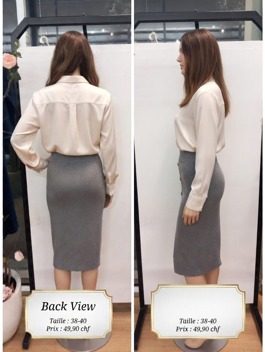 49,90 chf - Taille 38-40 - Jupe Élégante en Tricot Gris avec Boutons Dorés !