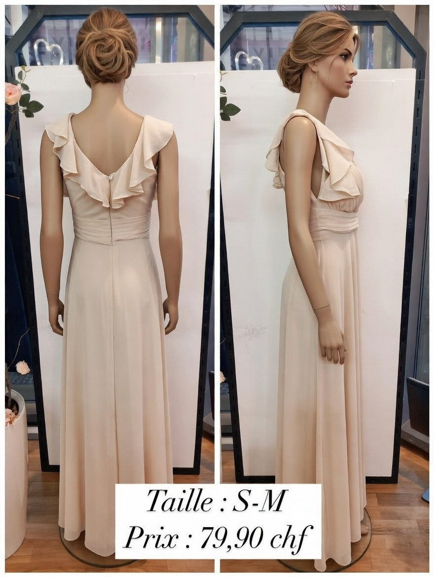 79,90 chf - Taille S-M - Robe Longue Fluide en Chiffon Champagne - Élégance et Féminité Assurées !