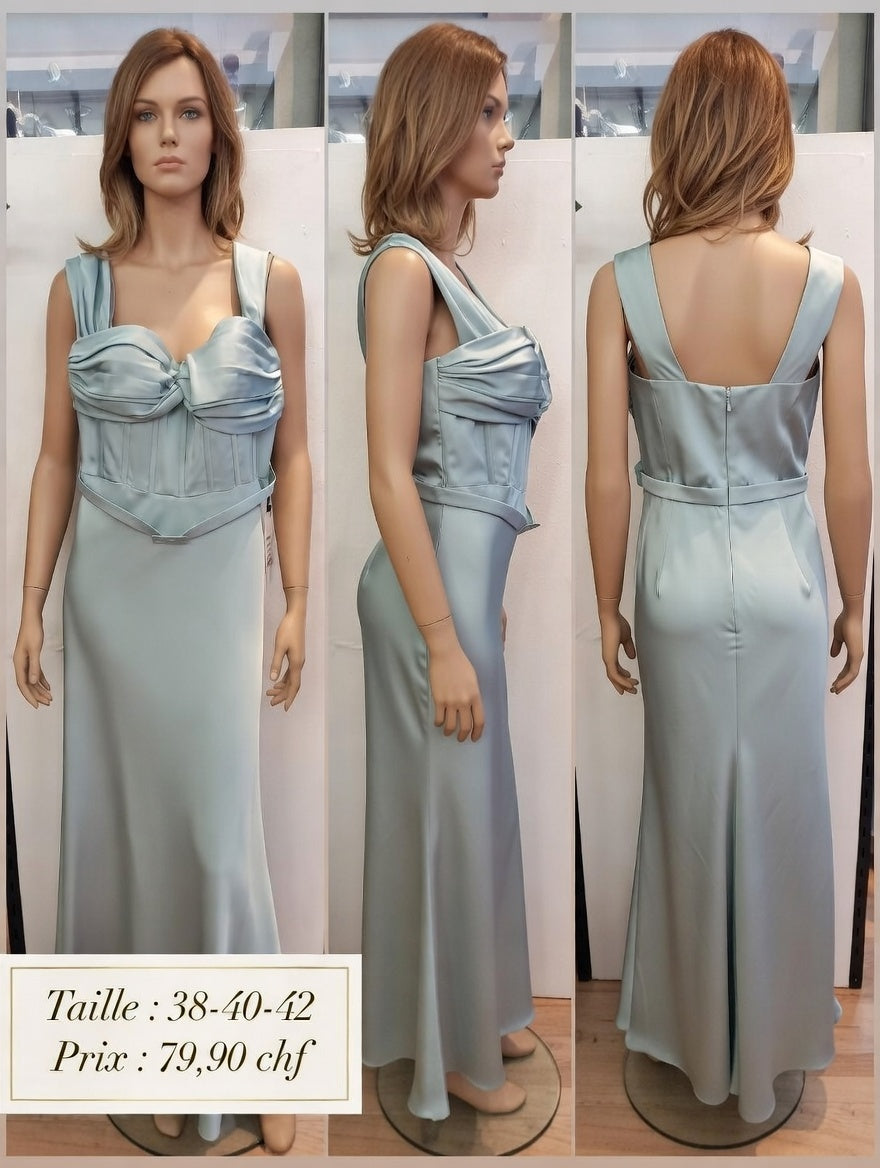 79,90 chf - Taille 38-40-42 - Robe de Soirée Élégante en Satin Bleu Pastel - Chic et Abordable !