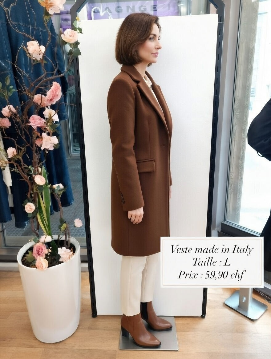 59,90 chf - Taille L - Veste manteau camel oversize col large Made in Italy !