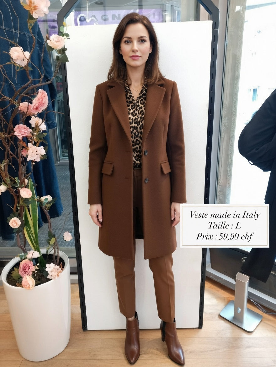 59,90 chf - Taille L - Veste manteau camel oversize col large Made in Italy !