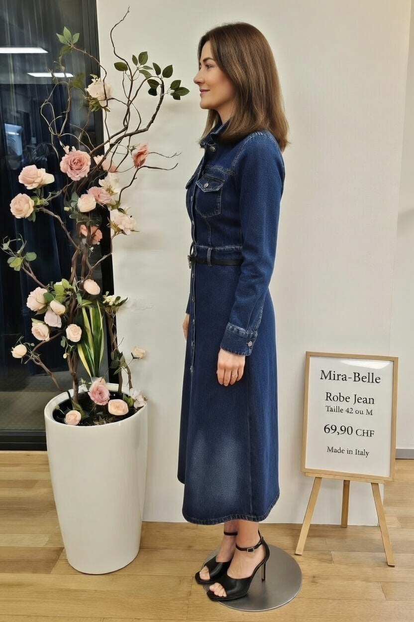 69,90 chf - Taille M ou 42 - Robe Jean Mira-Belle – L’élégance italienne !