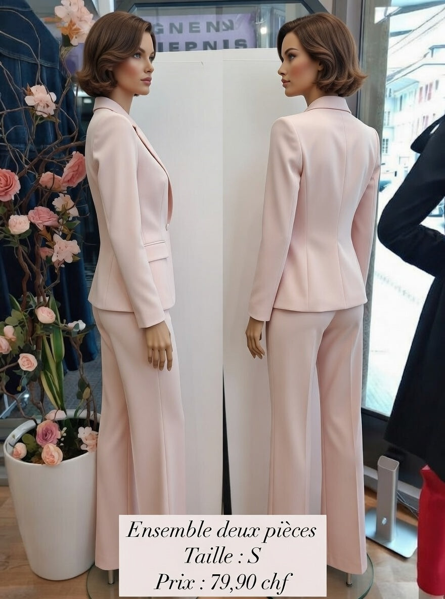 79,90 chf - Taille S - Ensemble tailleur rose poudré blazer + pantalon large !