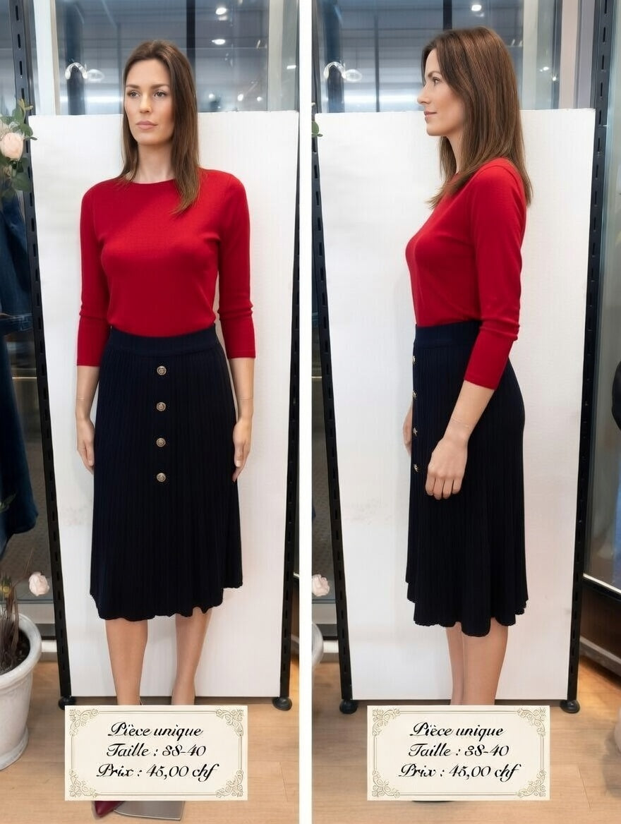 45,00 chf - Taille 38-40 - Jupe Plissée Noire avec Boutons Dorés !