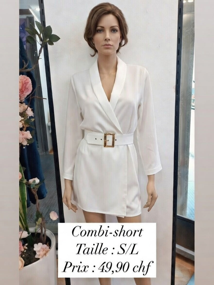 49,90 chf - Taille S/L - Combi-short blanc fluide – Élégance & Confort !