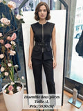 59,90 chf - Taille L - Ensemble 2 pièces noir chic gilet zippé ceinture + pantalon droit !
