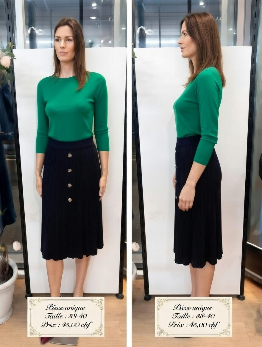 45,00 chf - Taille 38-40 - Jupe Plissée Noire avec Boutons Dorés !