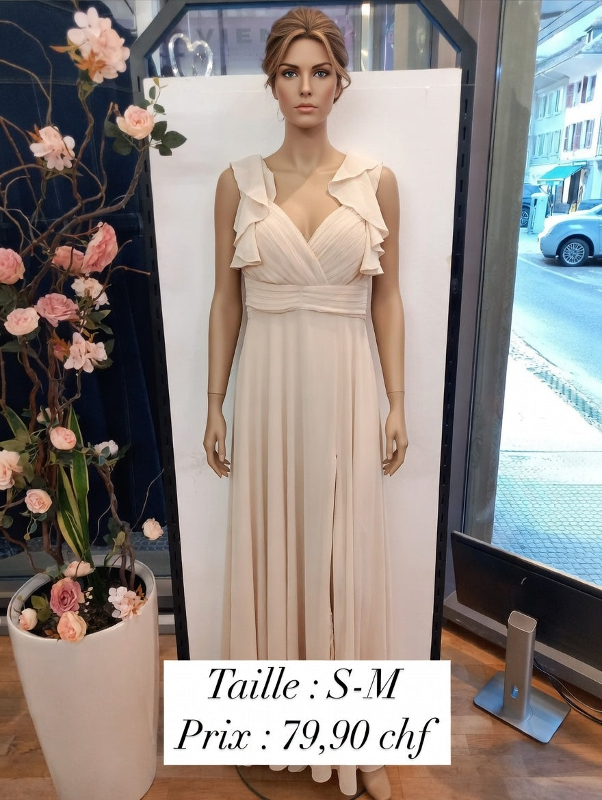 79,90 chf - Taille S-M - Robe Longue Fluide en Chiffon Champagne - Élégance et Féminité Assurées !