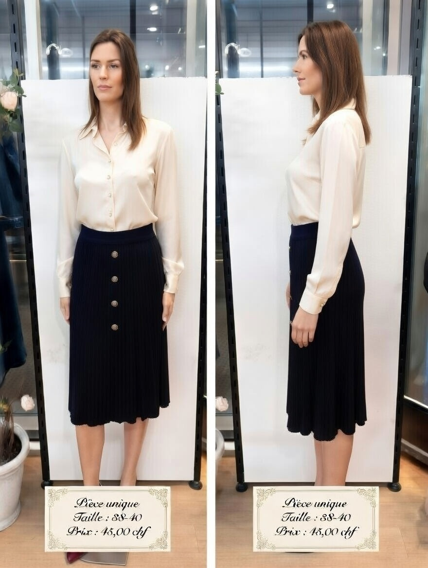 45,00 chf - Taille 38-40 - Jupe Plissée Noire avec Boutons Dorés !