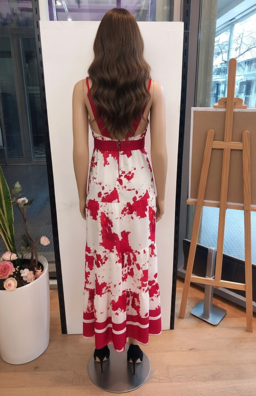 39,90 chf - Taille 36-38 - ✨ Robe longue New Fantasia rouge & blanc – Élégance italienne ! ✨