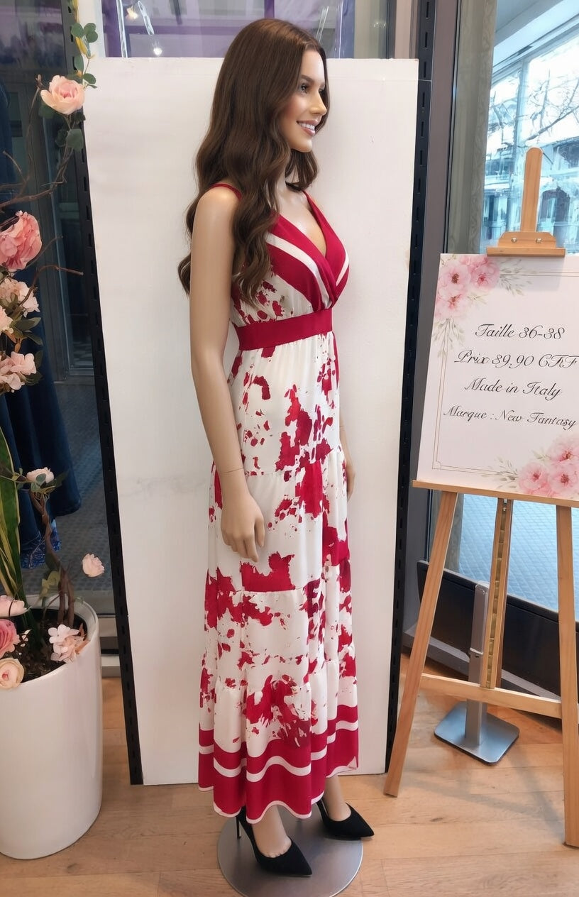39,90 chf - Taille 36-38 - ✨ Robe longue New Fantasia rouge & blanc – Élégance italienne ! ✨