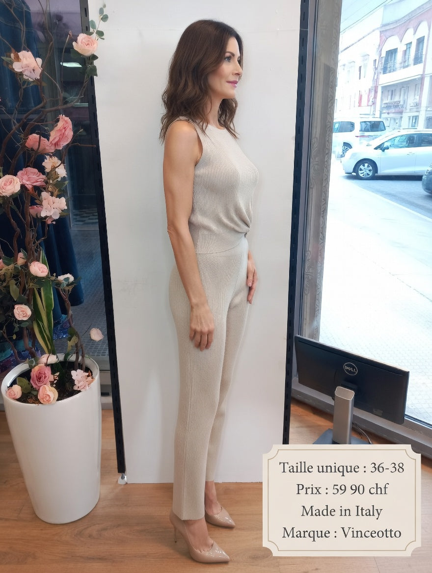 59,90 chf - Taille 36-38 - Élégant ensemble Vinceotto Made in Italy en beige – Look chic & intemporel à prix doux !