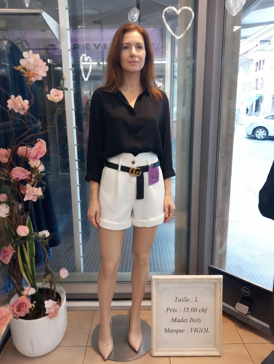 35,00 chf - Taille L - Short VIGOL Blanc + Ceinture GG – Élégance italienne !