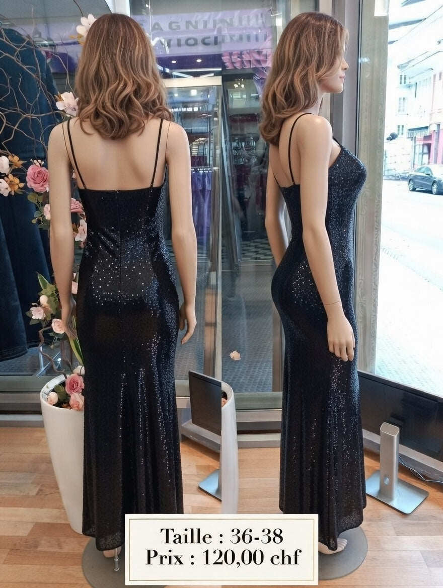 120,00 chf - Taille 36-38 - Robe cocktail / gala scintillante noire !