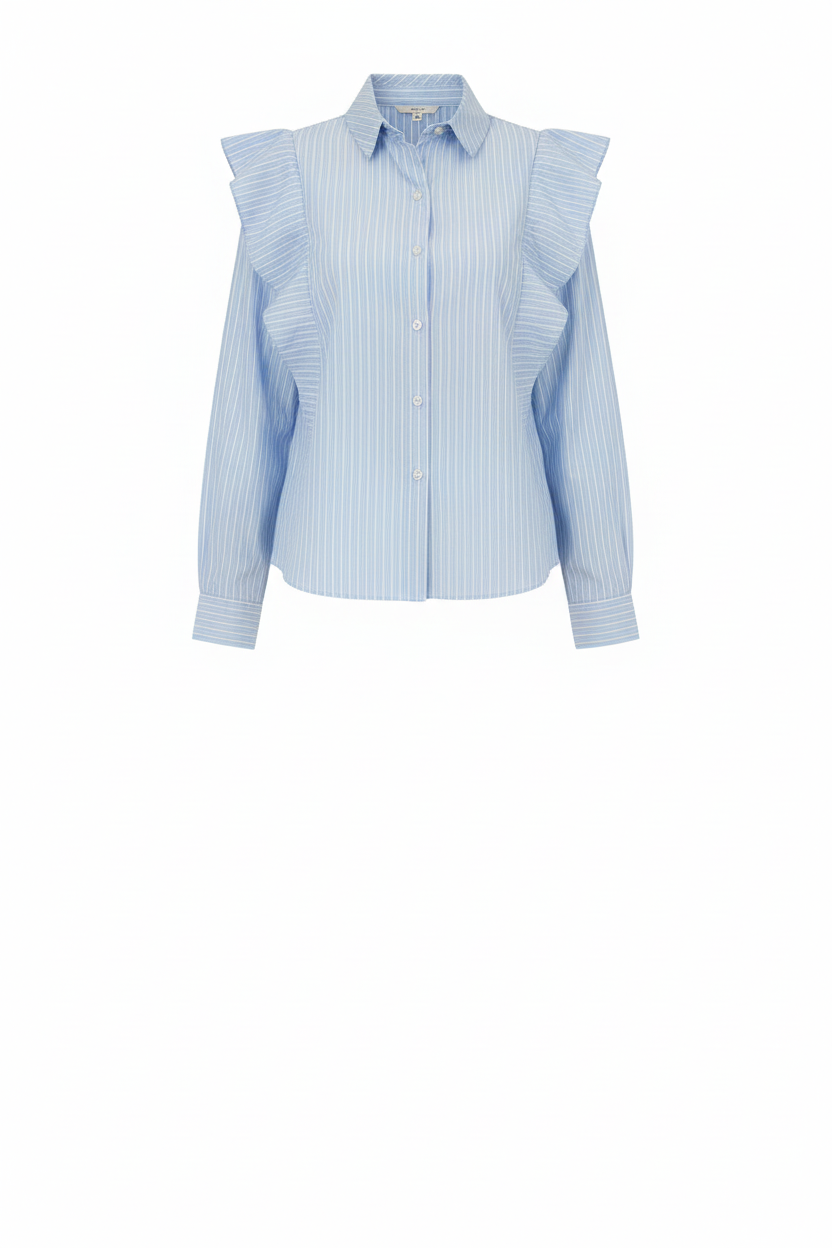 ✨ Chemise Bleue Rayée Épaules Volantées - Made in Italy - Taille S/36-38 - Made in Italy - Pièce unique