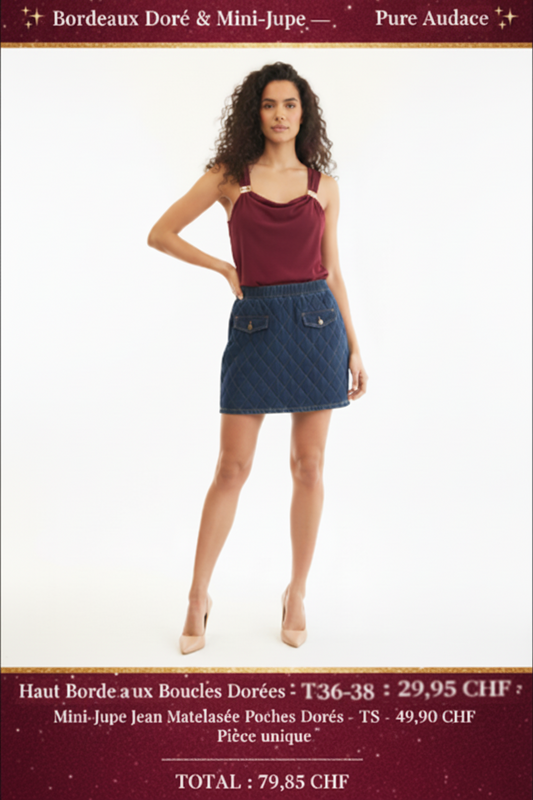 ✨ Bordeaux Doré & Mini-Jupe Jean — Audace Italienne