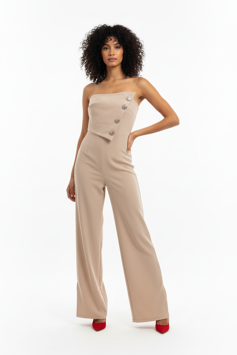Combinaison Beige - Bandeau Boutons Dorés - NT Fashion - Taille 36-38 - Made in Italy - Pièce unique
