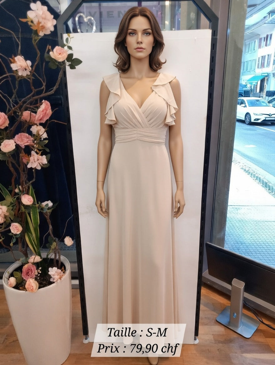 79,90 chf - Taille S-M - Robe Longue Fluide en Chiffon Champagne - Élégance et Féminité Assurées !