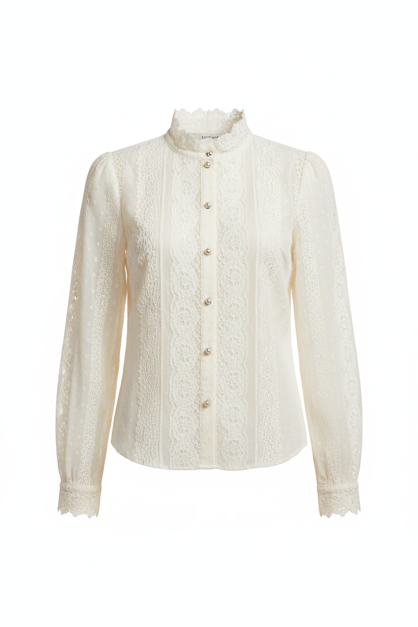 Chemisier Dentelle Ivoire - Romantique & Chic - Taille 38-40 - Made in Italy - Pièce unique