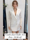 59,90 chf - Taille S/L - Combi-short blazer blanc chic dentelle !