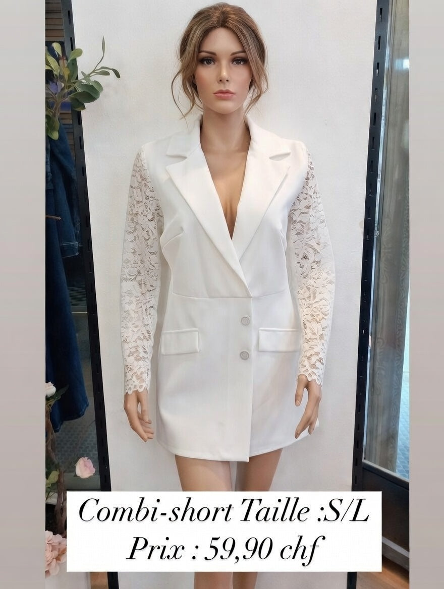 59,90 chf - Taille S/L - Combi-short blazer blanc chic dentelle !