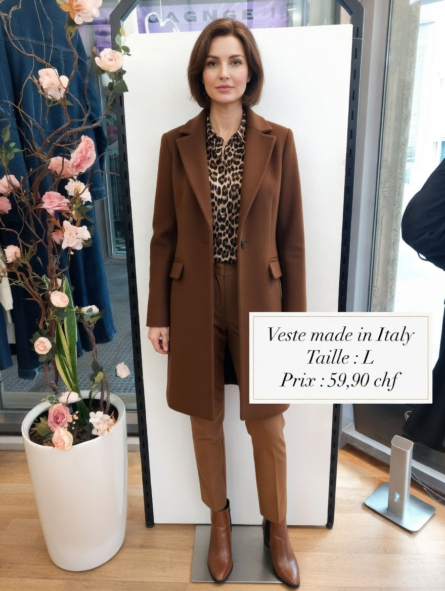 59,90 chf - Taille L - Veste manteau camel oversize col large Made in Italy !