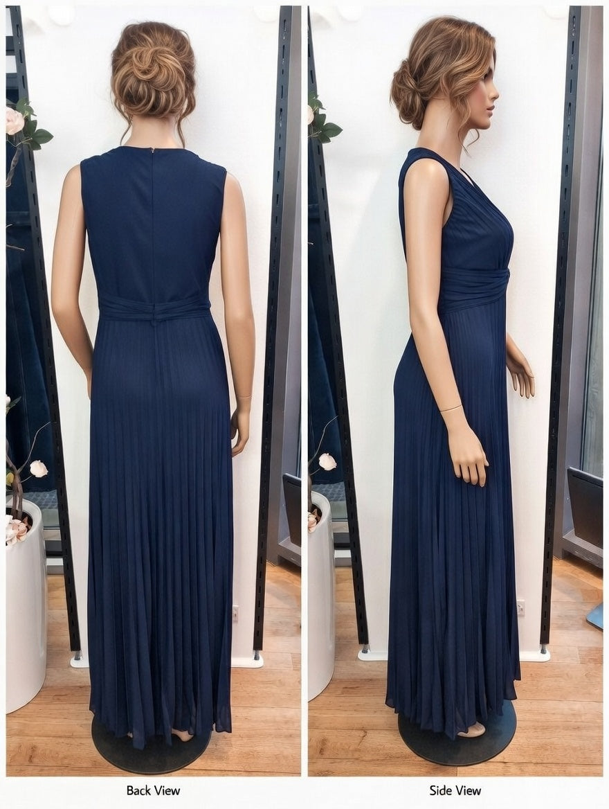 79,90 chf - Taille L-XL - Robe Longue Plissée Bleu Marine - Élégance et Fluidité Parfaites